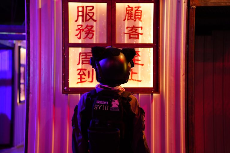 Red Zone cyberpunk vibe with player in costume